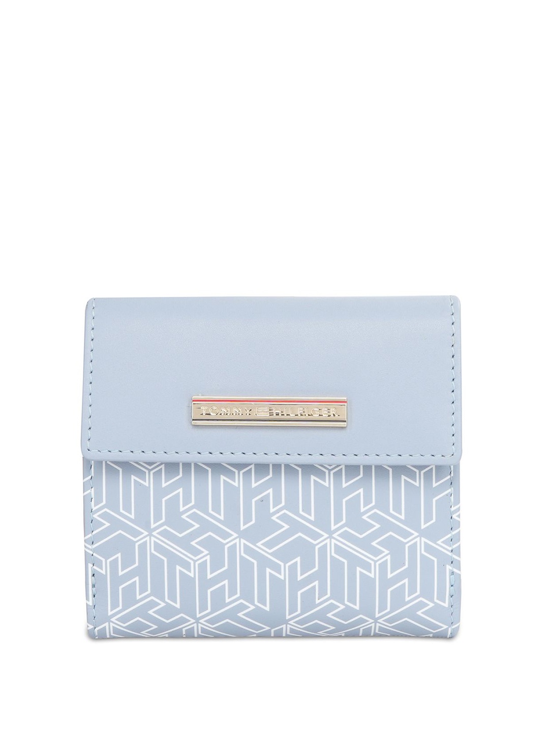 

Tommy Hilfiger Women Geometric Printed Leather Two Fold Wallet, Blue