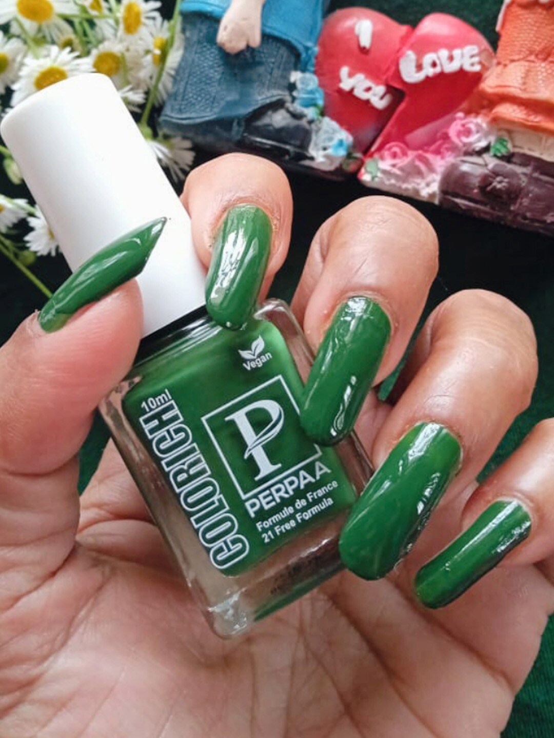 PERPAA Colorich Vegan Quick Dry Long Lasting Nail Polish-10ml-Army Green14, Green
