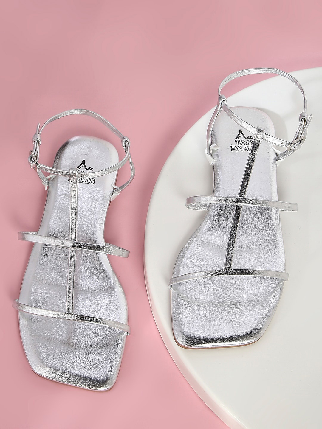 

Tao Paris Strappy Open Toe Flats, Silver