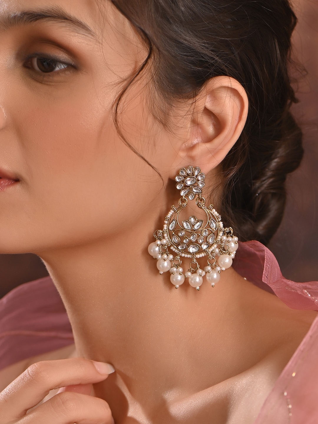 

Fida Gold-Plated Geometric Stone Studded & Beaded Chandbalis