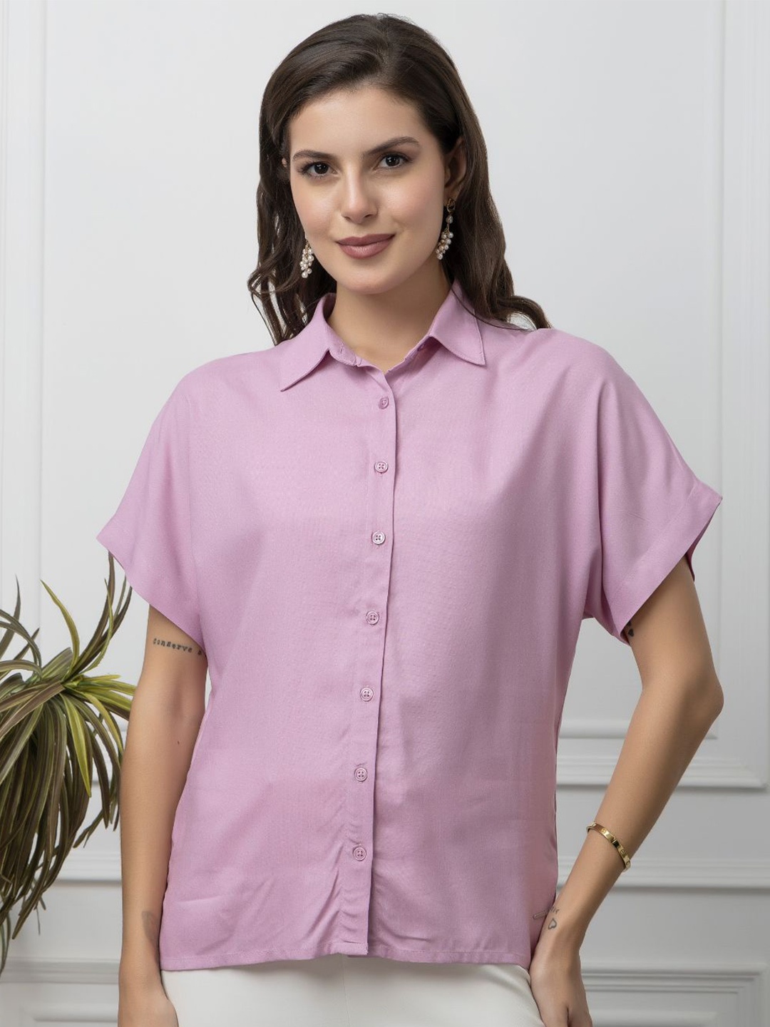 

Beatnik Extended Sleeves Cotton Casual Shirt, Pink