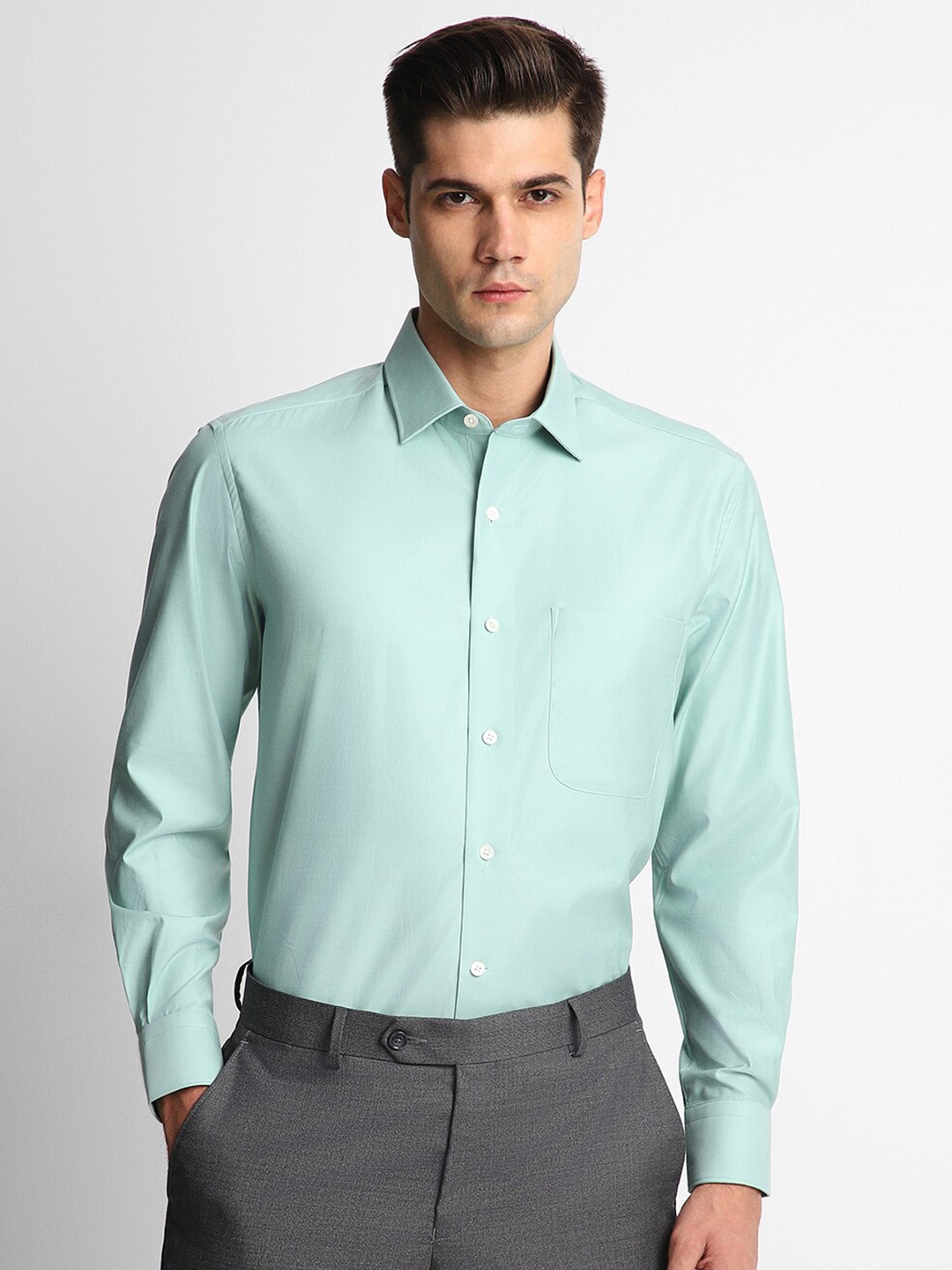 

Luxure by Louis Philippe Spread Collar Long Sleeves Cotton Formal Shirt, Blue