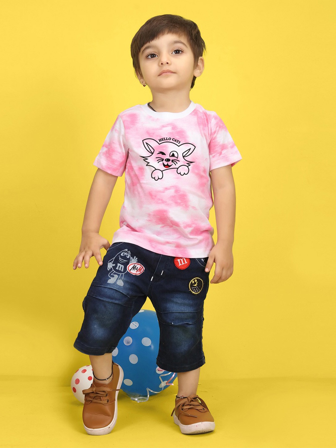 

NUSYL Kids Tie and Dye Printed Short Sleeves T-shirt, Pink
