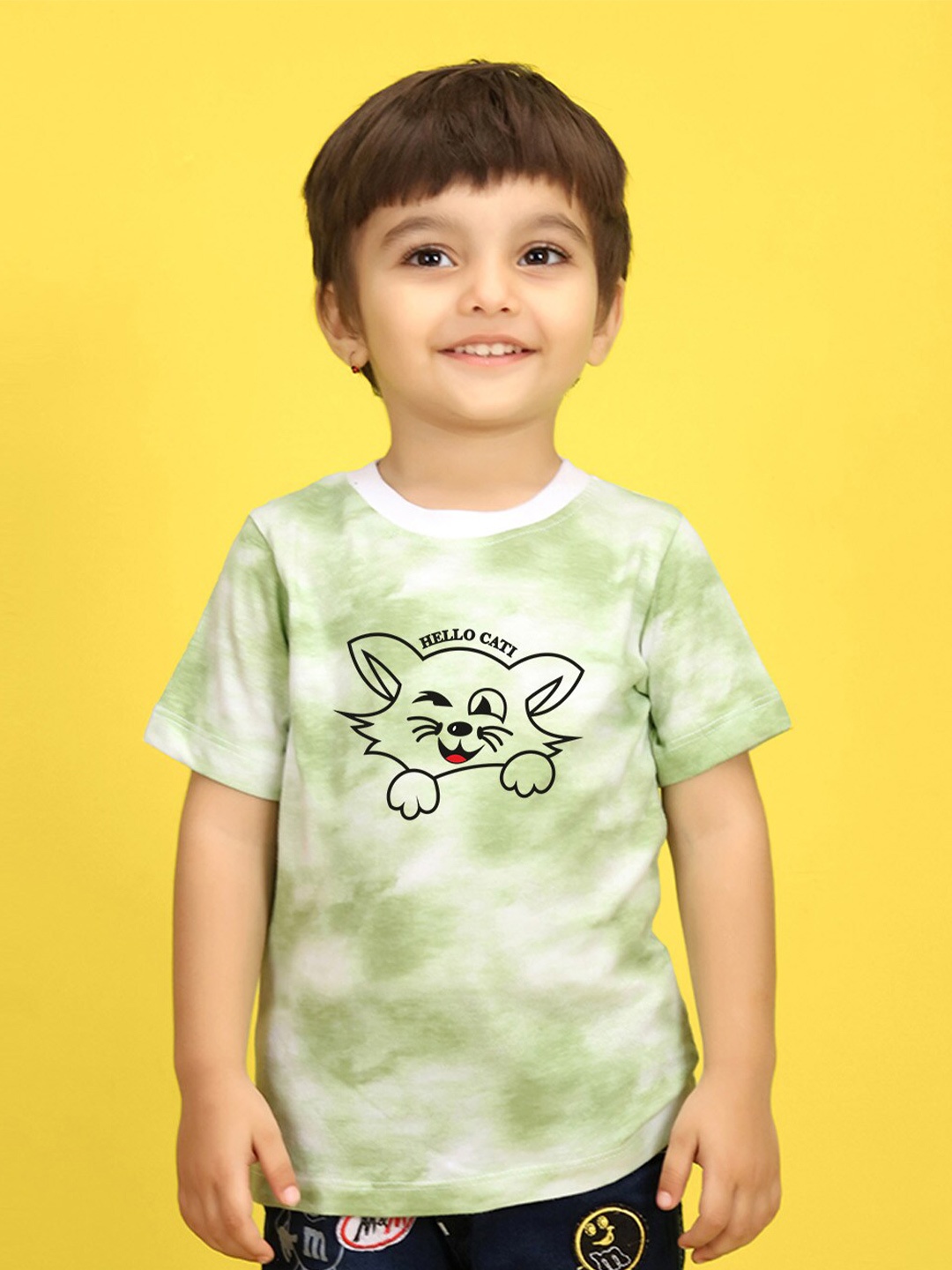 

NUSYL Kids Tie and Dye Printed Short Sleeves T-shirt, Green