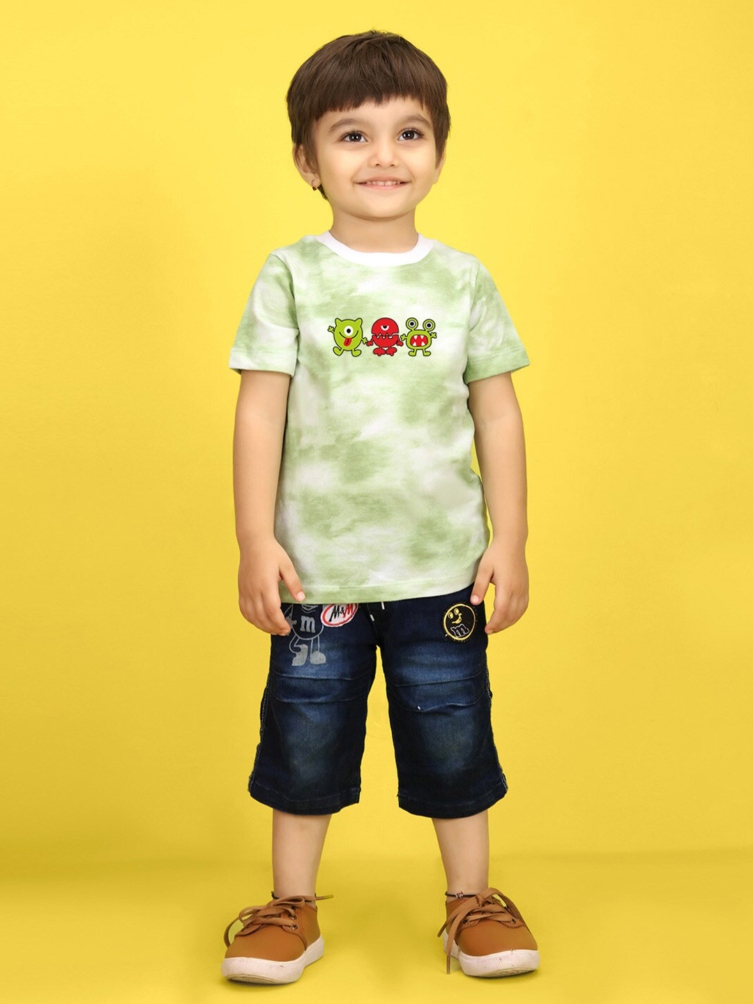 

NUSYL Kids Tie and Dye Printed Short Sleeves T-shirt, Green