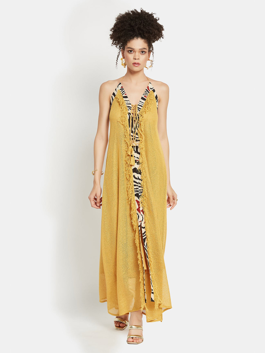 

Be Sunset Ibiza Breeze Self Designed Halter Neck Maxi Dress, Mustard