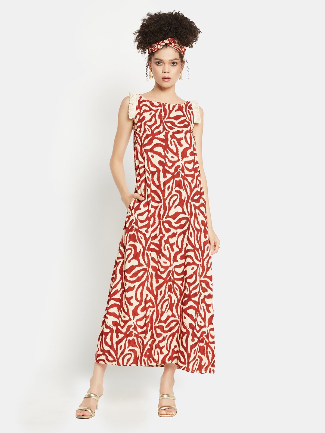 

Be Sunset Ibiza Abstract Printed Sleeveless Maxi Dress, Red