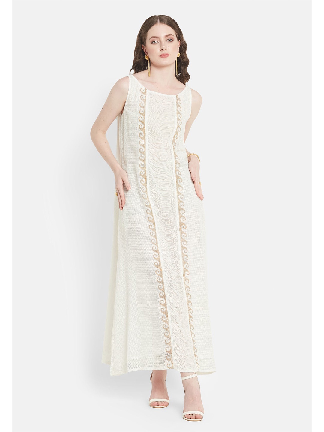 

Be Sunset Ibiza Geometric Printed Pure Cotton Maxi Dress, White