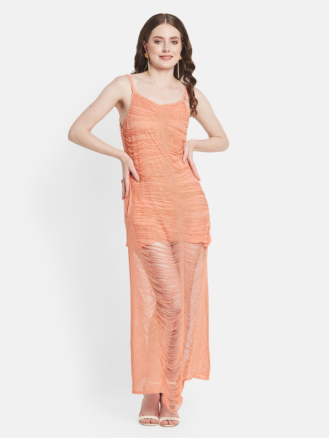 

Be Sunset Ibiza Striped Pure Cotton Maxi Dress, Peach