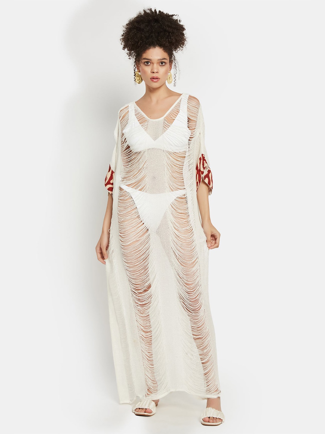 

Be Sunset Ibiza Pure Cotton Sheer Puff Sleeve Maxi Dress, White