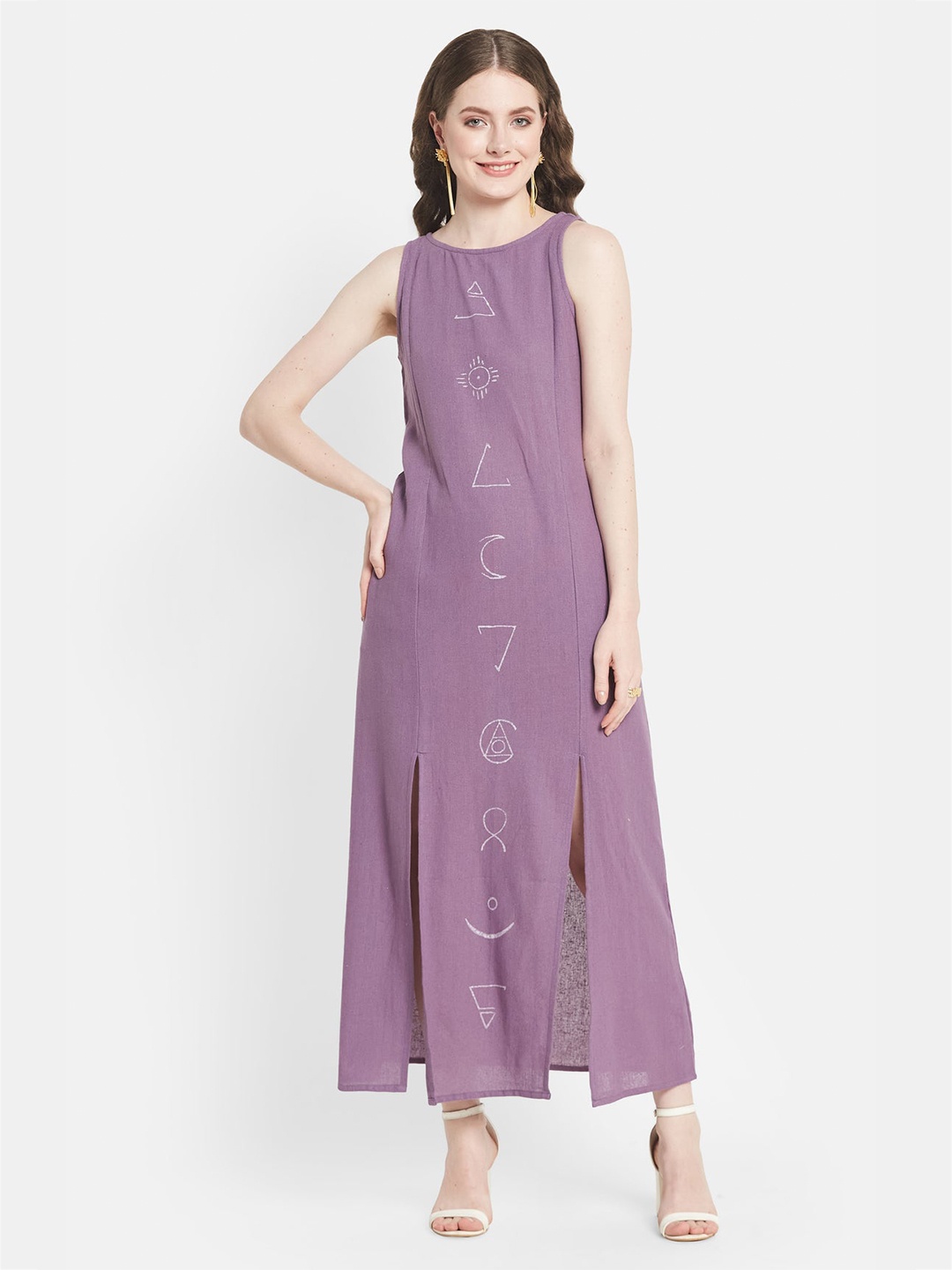 

Be Sunset Ibiza Geometric Printed Pure Cotton Maxi Dress, Lavender