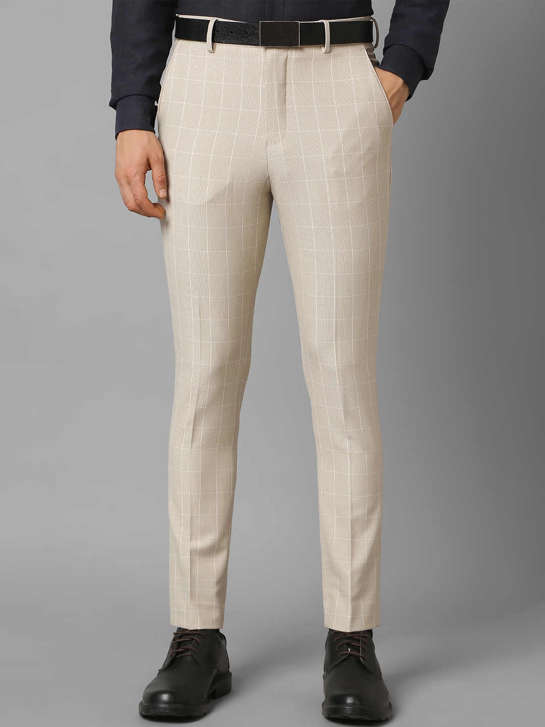 

Louis Philippe Men Checked Tapered Fit Formal Trouser, Cream