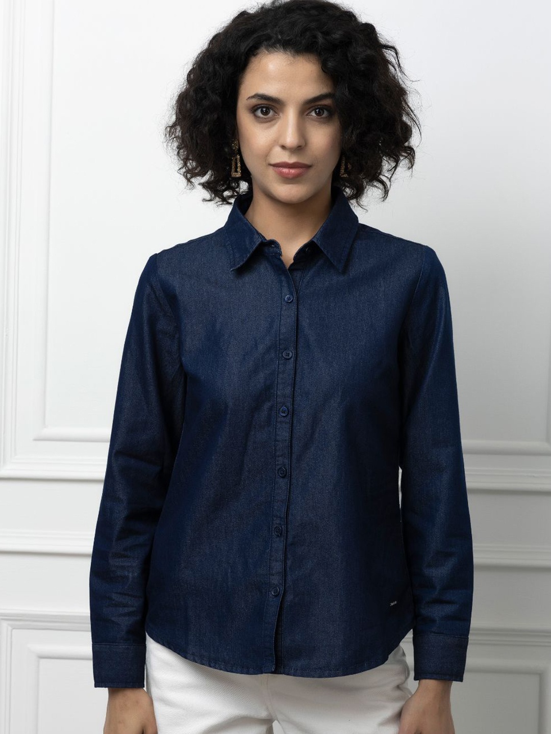 

Beatnik Spread Collar Denim Casual Shirt, Blue