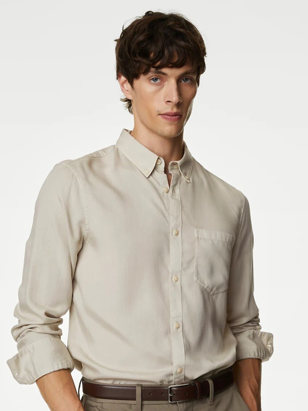 

Marks & Spencer Button-Down Collar Casual Shirt, Beige