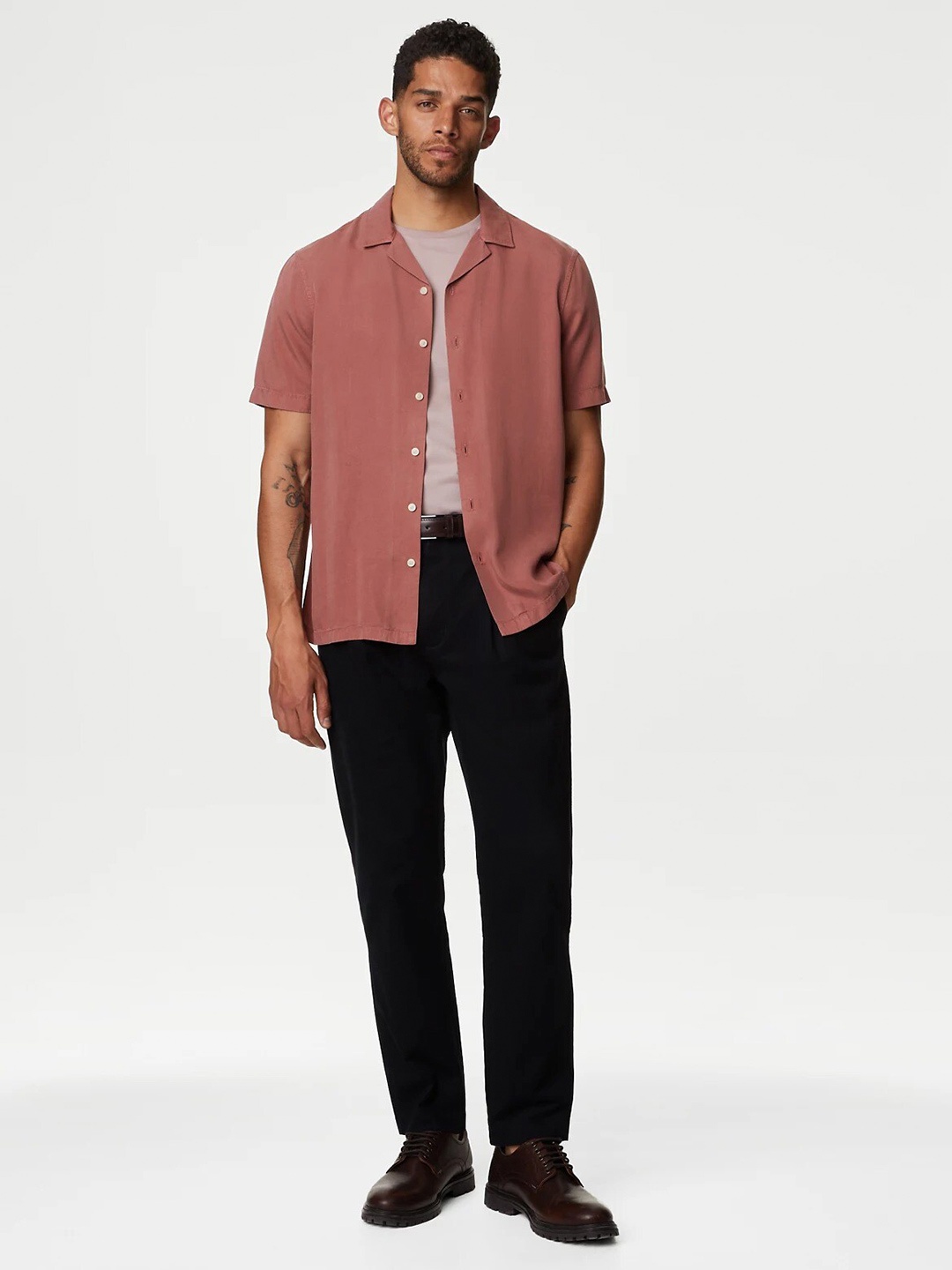 

Marks & Spencer Cuban Collar Soft Touch Casual Shirt, Pink