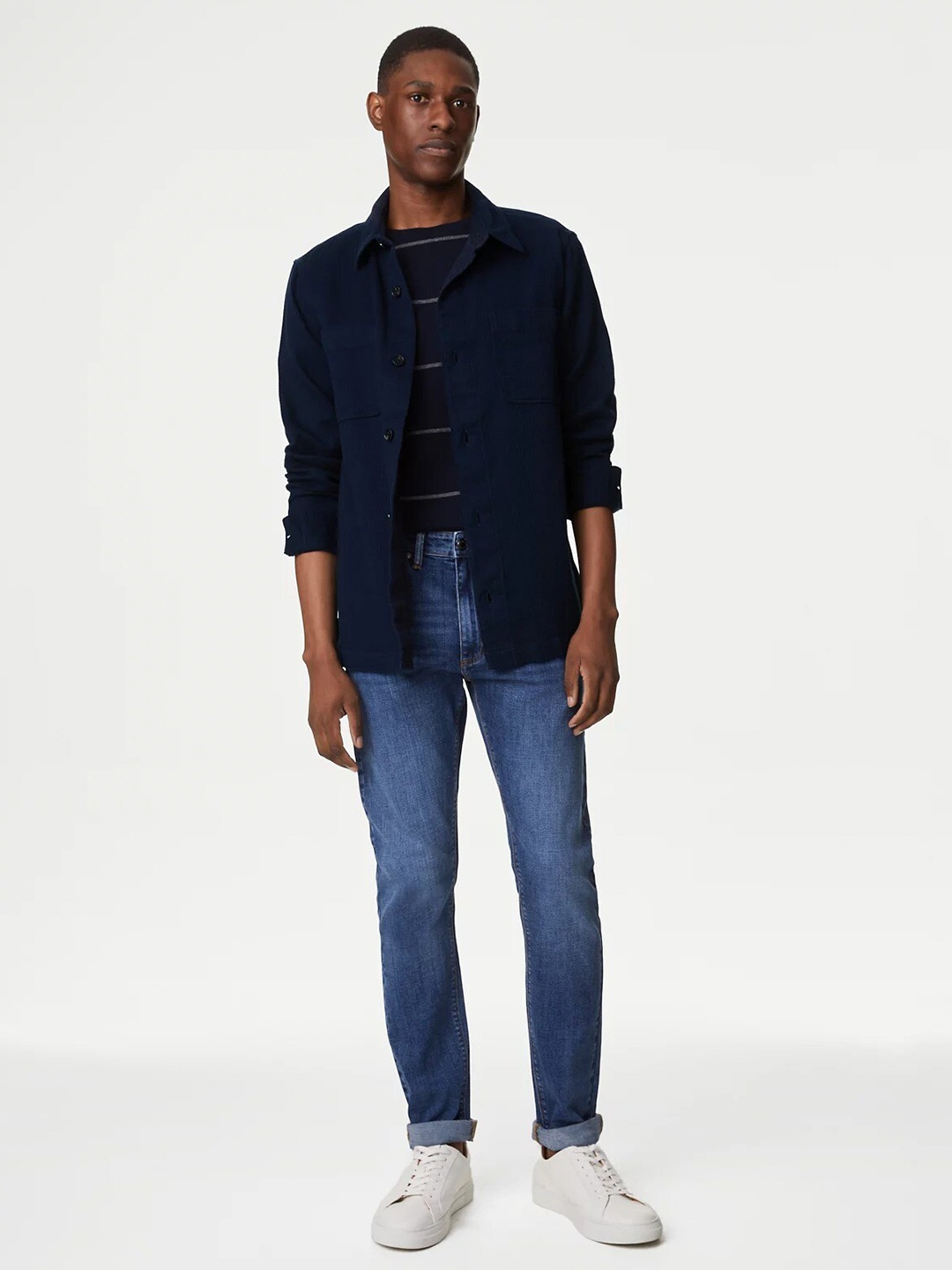 

Marks & Spencer Spread Collar Pure Cotton Oversized Shirt, Navy blue