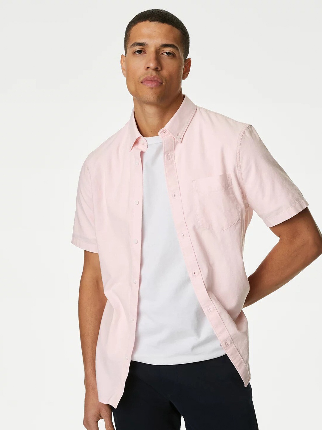 

Marks & Spencer Button-Down Collar Easy Iron Pure Cotton Oxford Shirt, Pink