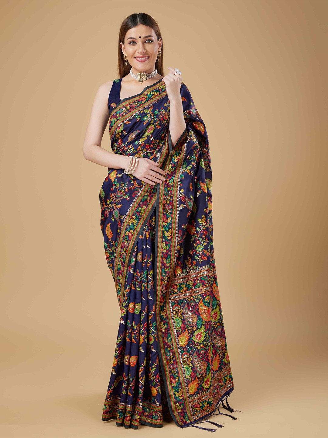 

RAJ DHARMA SILK Woven Design Art Silk Mysore Silk Saree, Navy blue