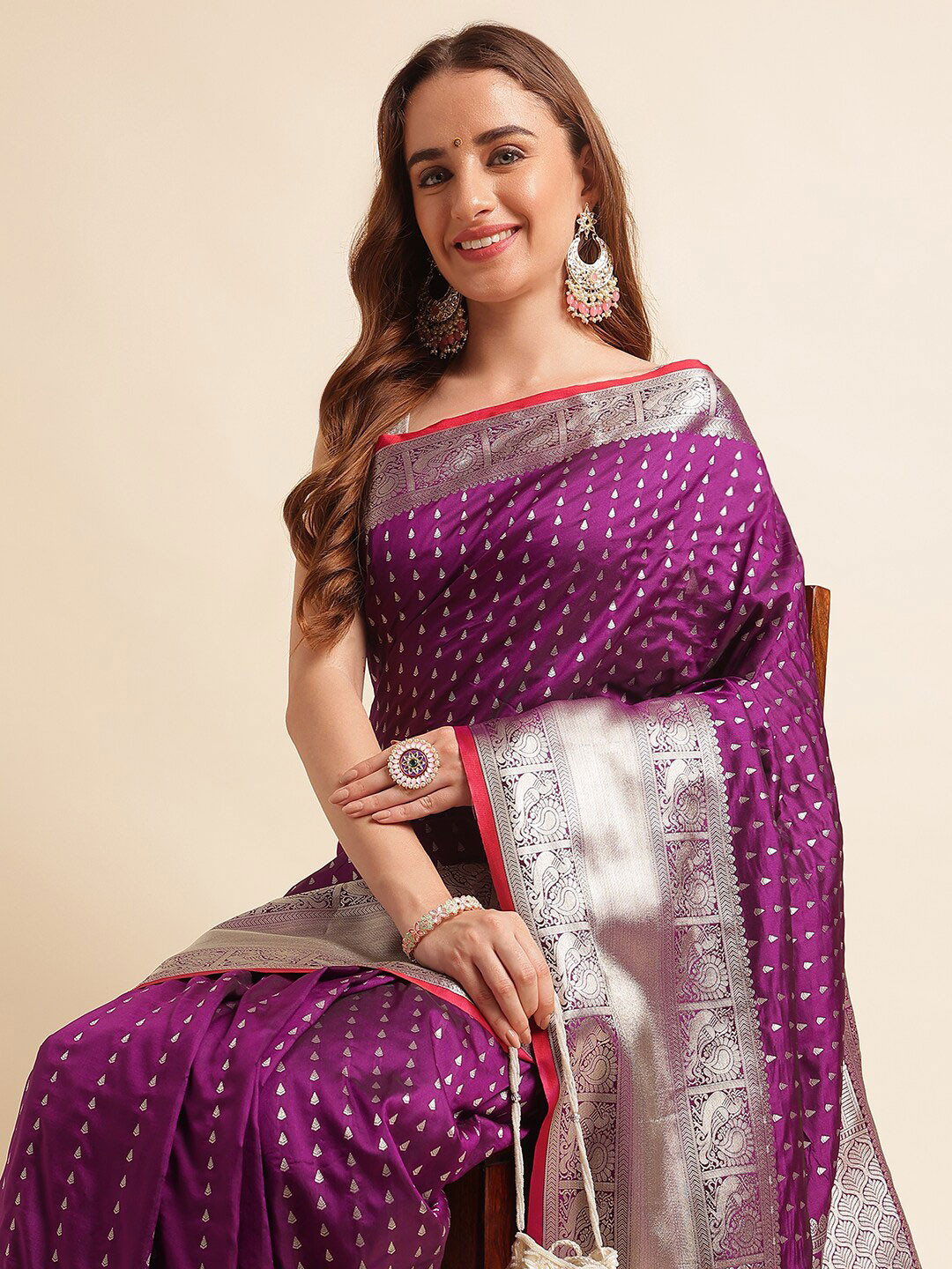 

RAJ DHARMA SILK Woven Design Zari Banarasi Saree, Purple