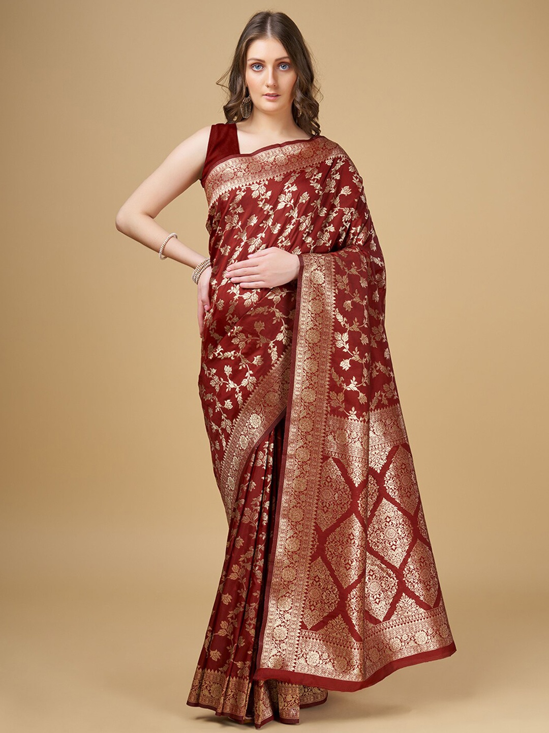 

RAJ DHARMA SILK Woven Design Zari Banarasi Saree, Maroon