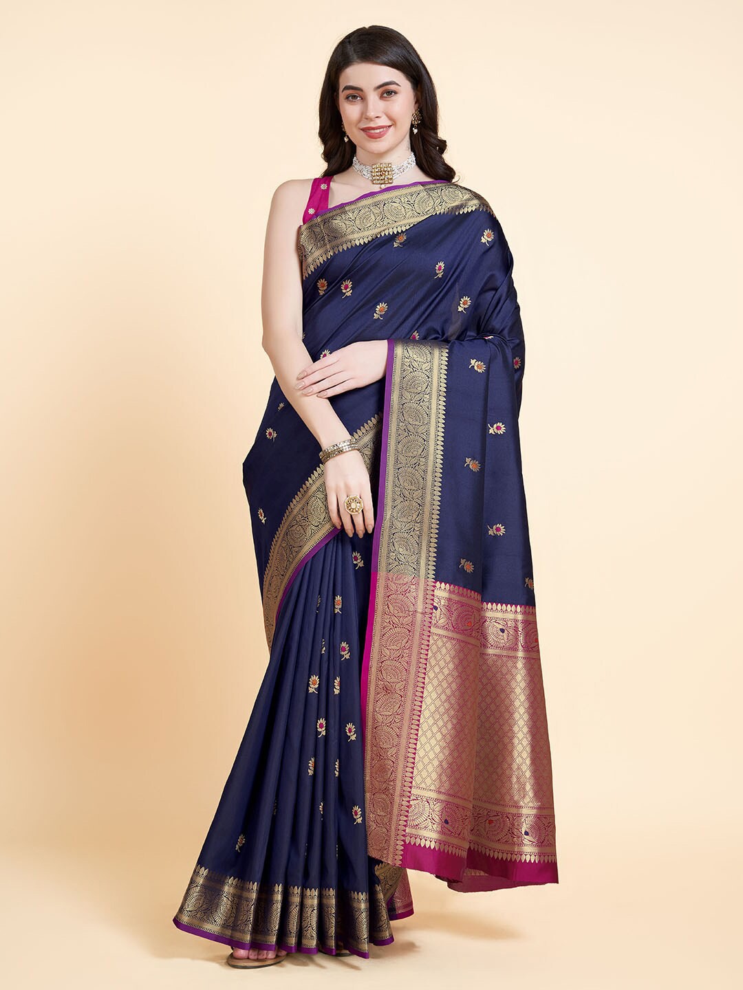 

RAJ DHARMA SILK Woven Design Art Banarasi Silk Saree, Blue