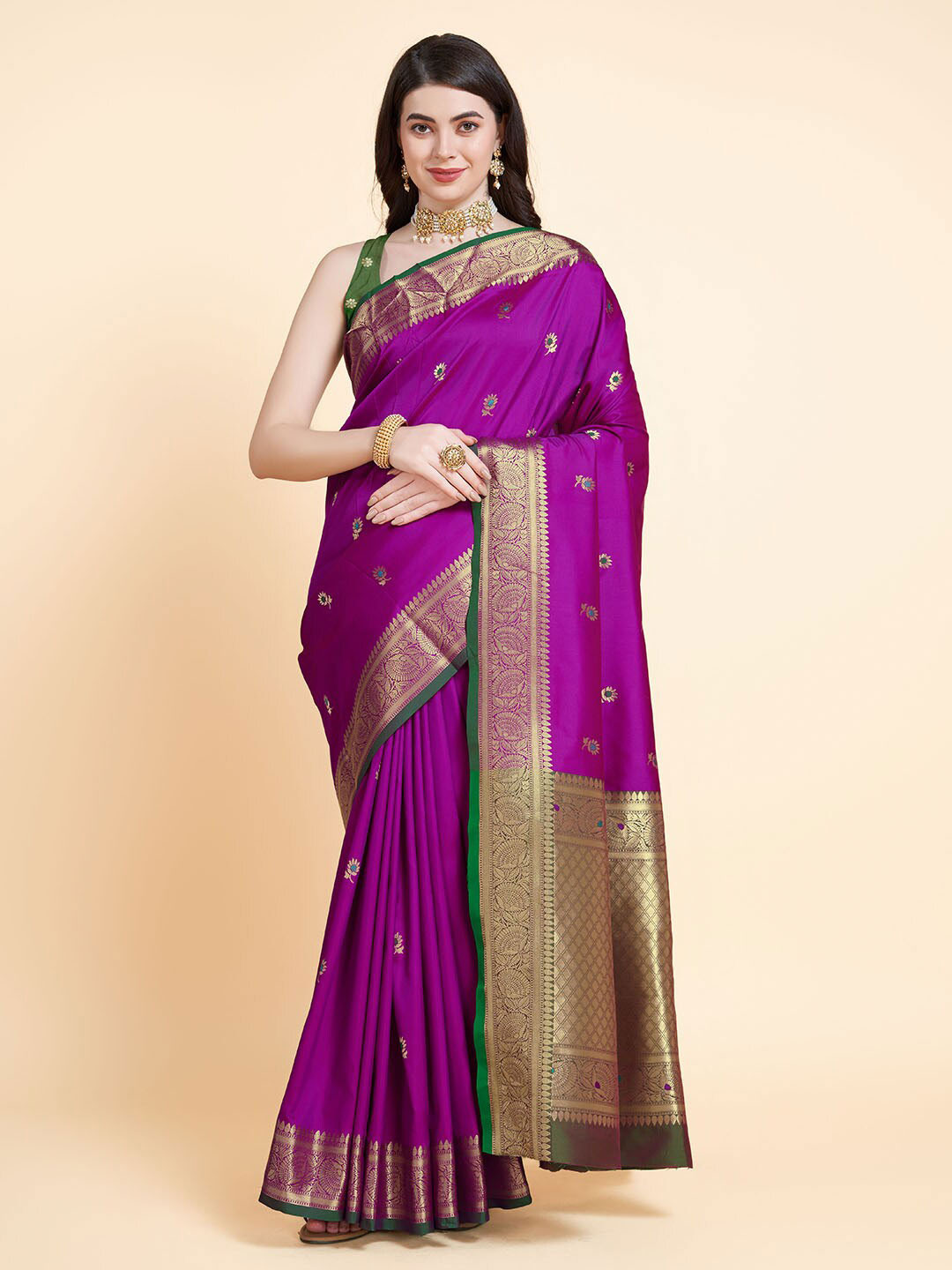 

RAJ DHARMA SILK Floral Zari Art Silk Mysore Silk Saree, Purple
