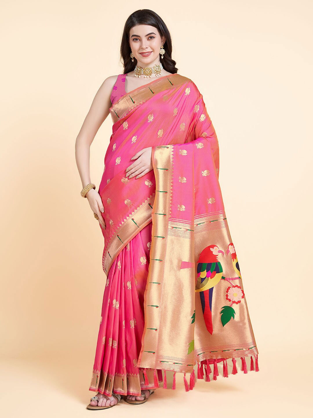 

RAJ DHARMA SILK Woven Design Zari Art Silk Mysore Silk Saree, Pink