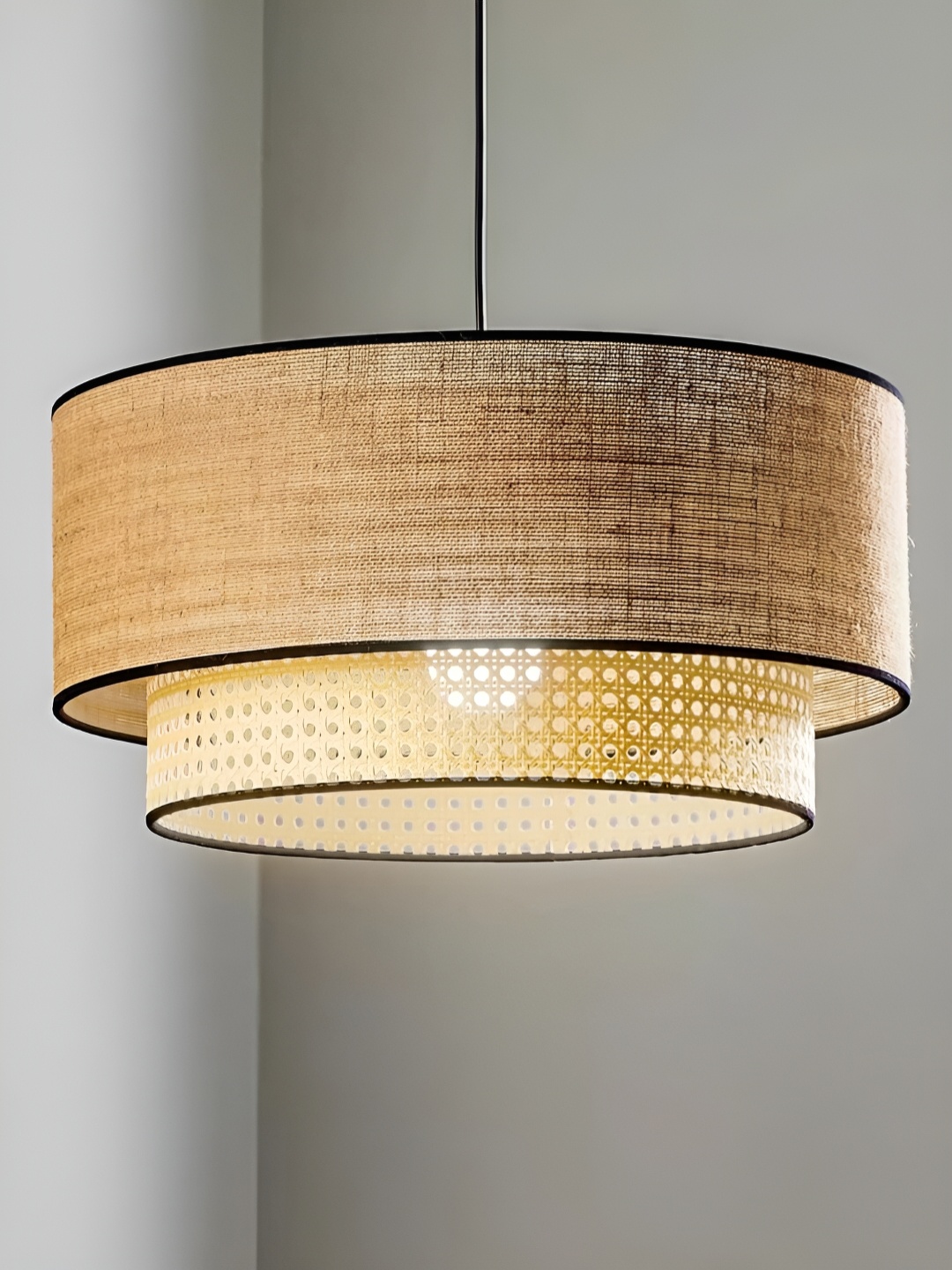 

akway Beige Wooden Textured Ceiling Lamp