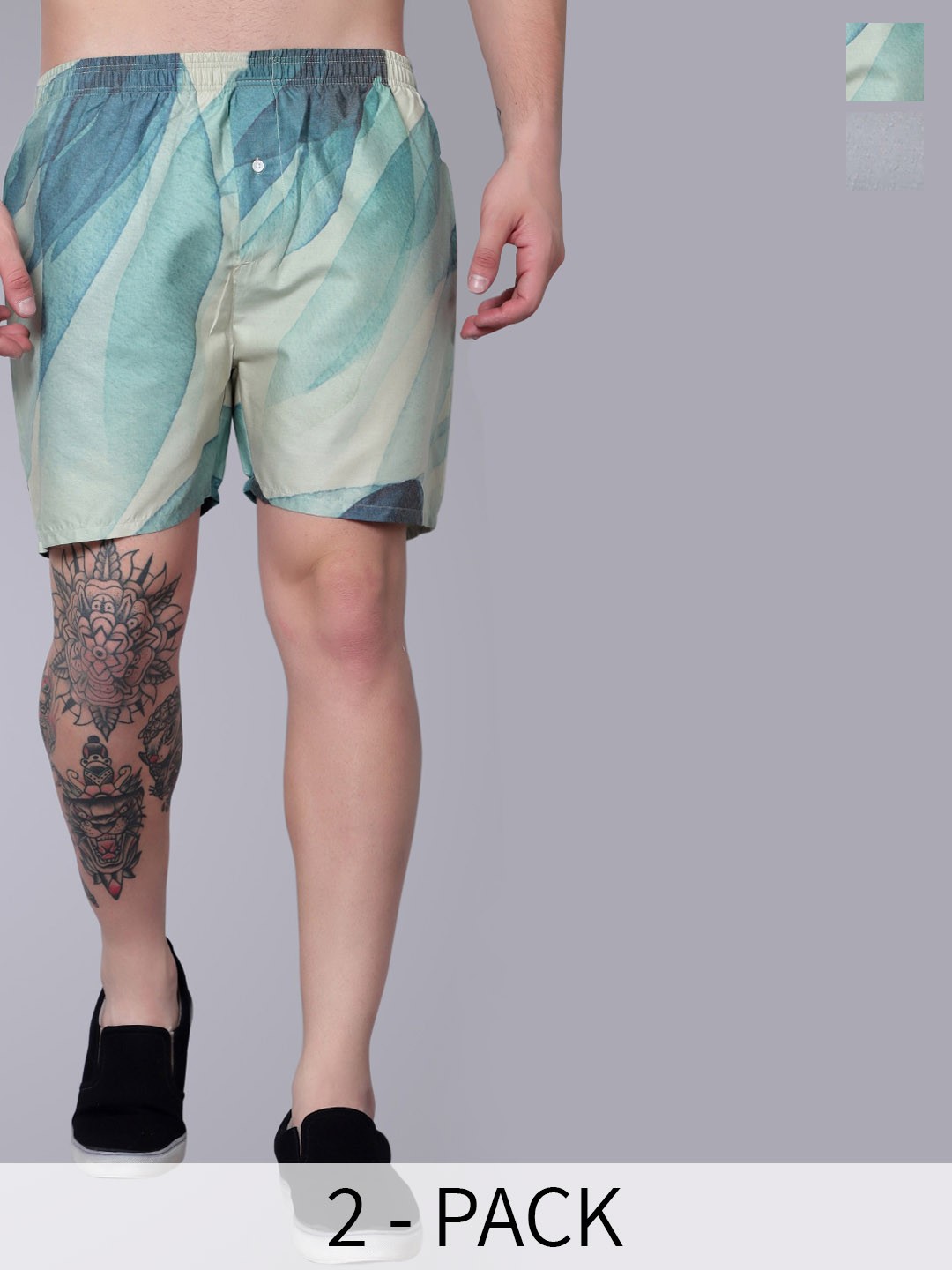 

Zombom Pack of 3 Printed Odour-free Pure Cotton Inner Elastic Boxers, Green