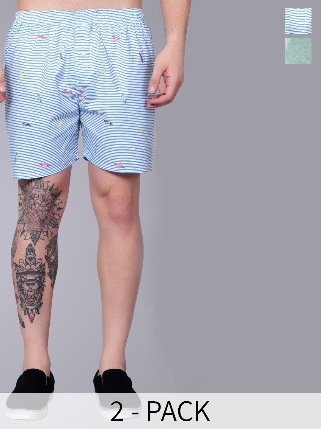 

Zombom Pakc Of 2 Printed Pure Cotton Boxers COMBO_BOXER_2311-2304_SILVER-GREEN_S