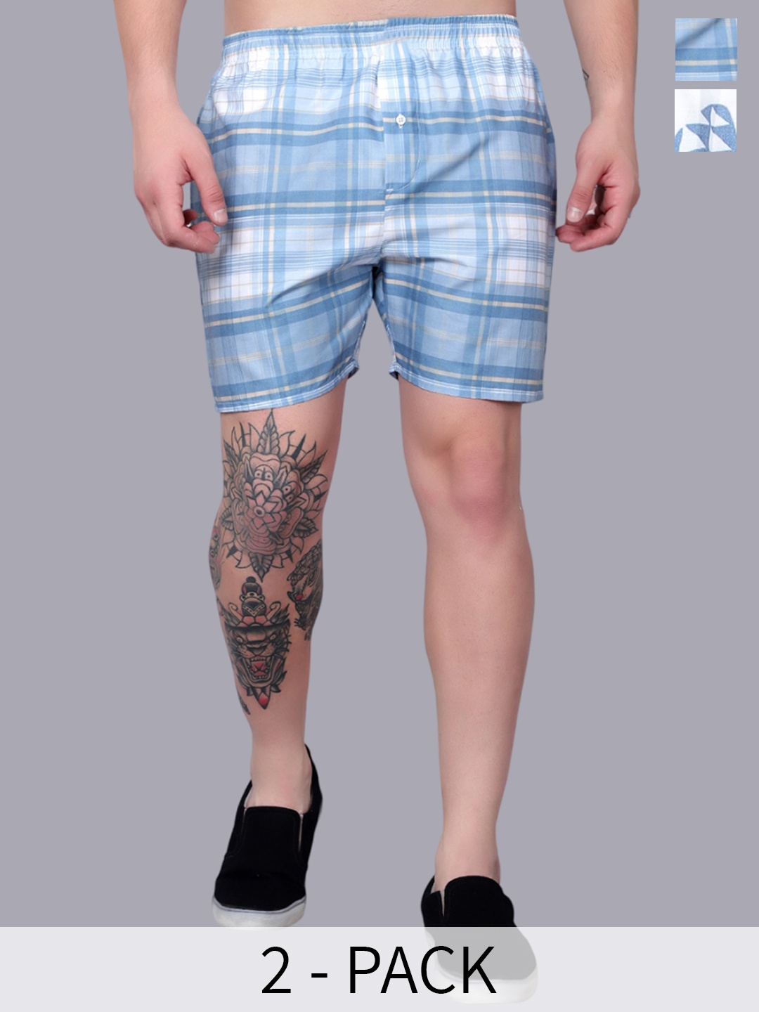 

Zombom Pack Of 2 Pure Cotton Boxers COMBO_BOXER_2301-2302_SKY-WHITE_S, Blue