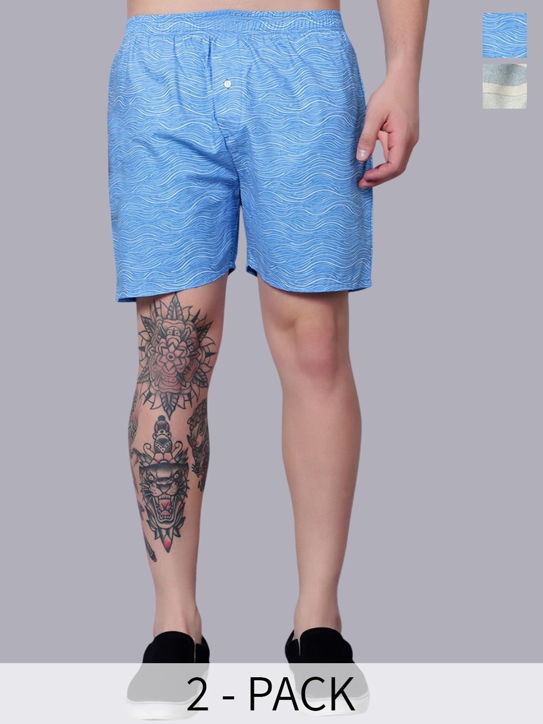 

Zombom Pack Of 2 Printed Odour-free Pure Cotton Boxers, Blue