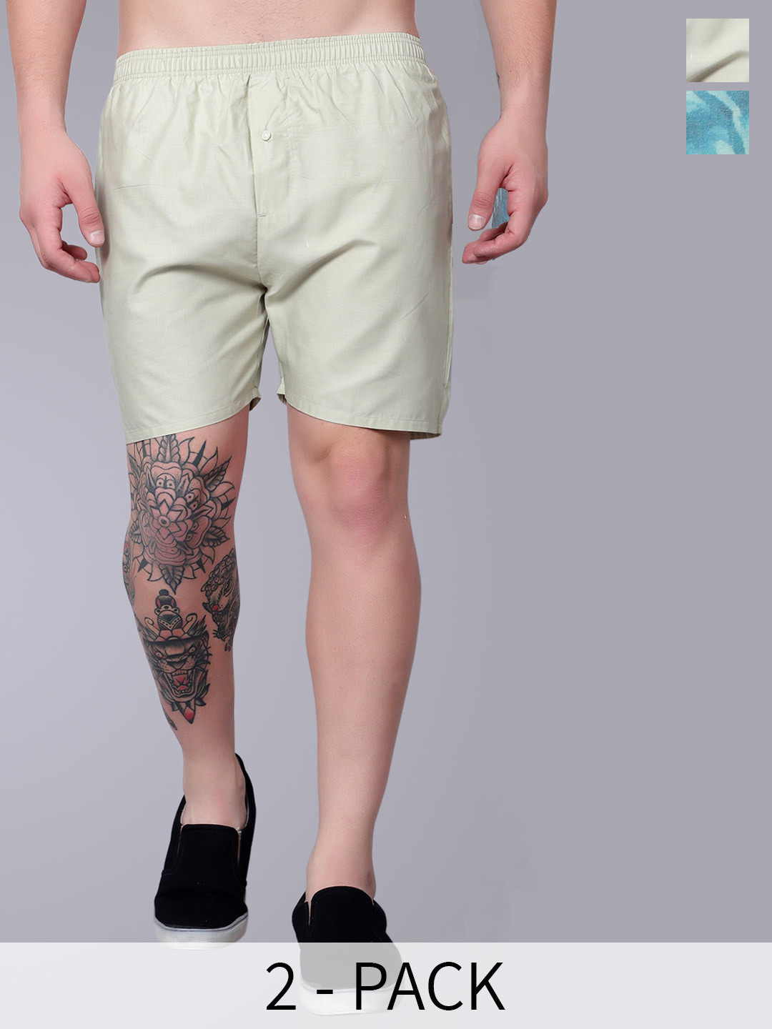 

Zombom Pack Of 2 Printed Anti-Bacterial Pure Cotton Boxers, Cream