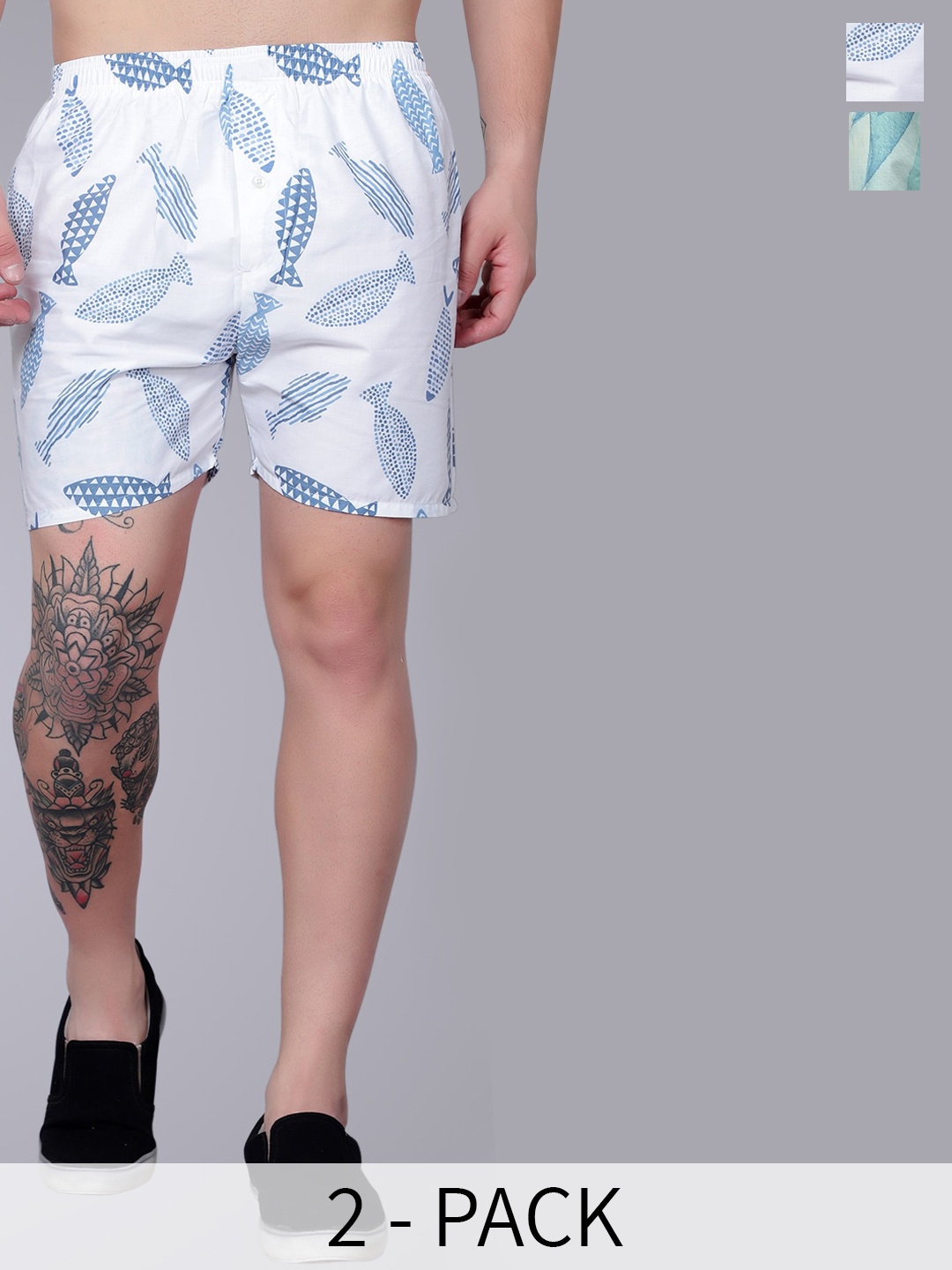 

Zombom Pack of 2 Printed Odour-free Pure Cotton Boxers, White