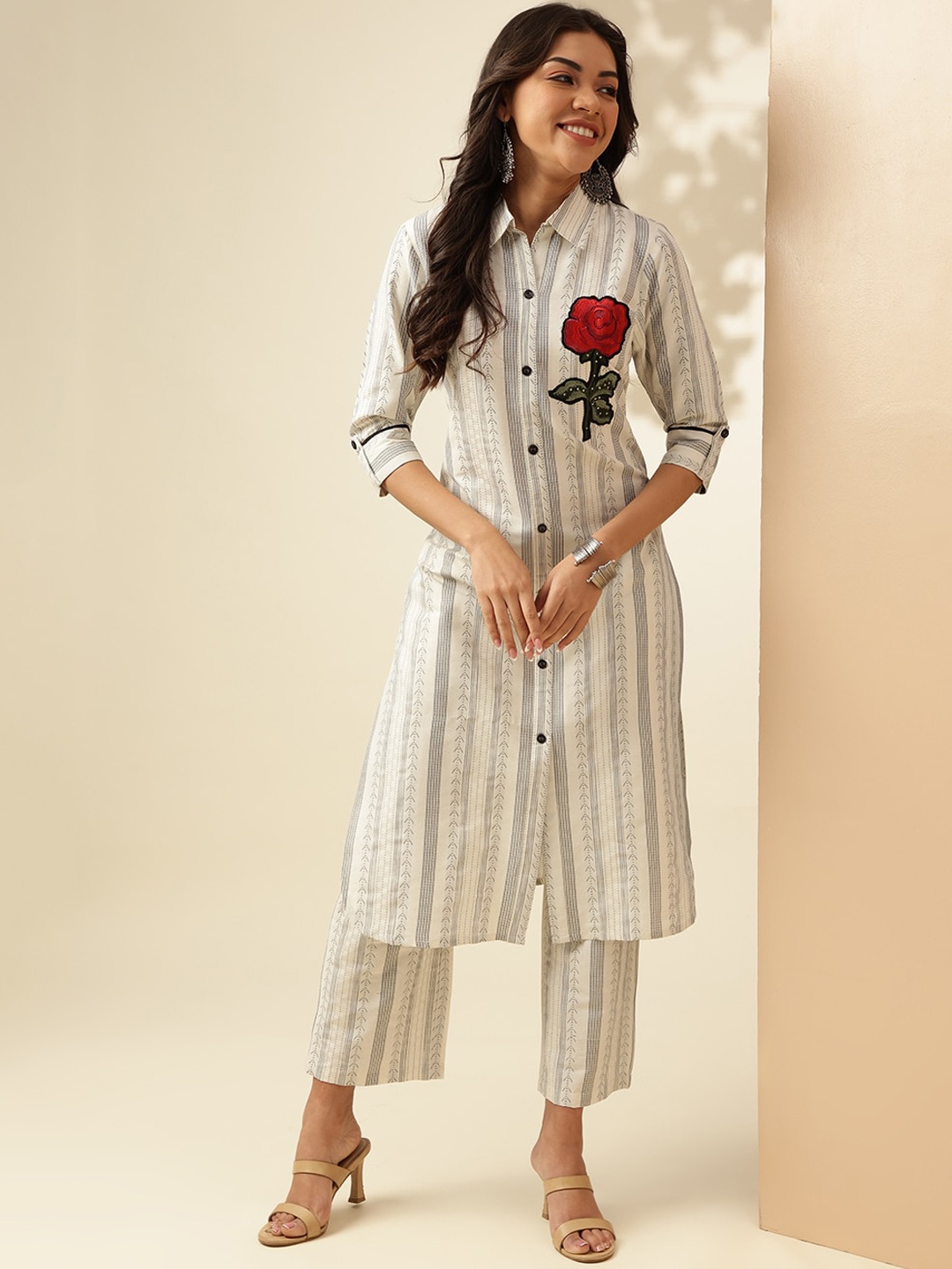 

Anouk Off White Striped Pure Cotton Tunic & Trousers