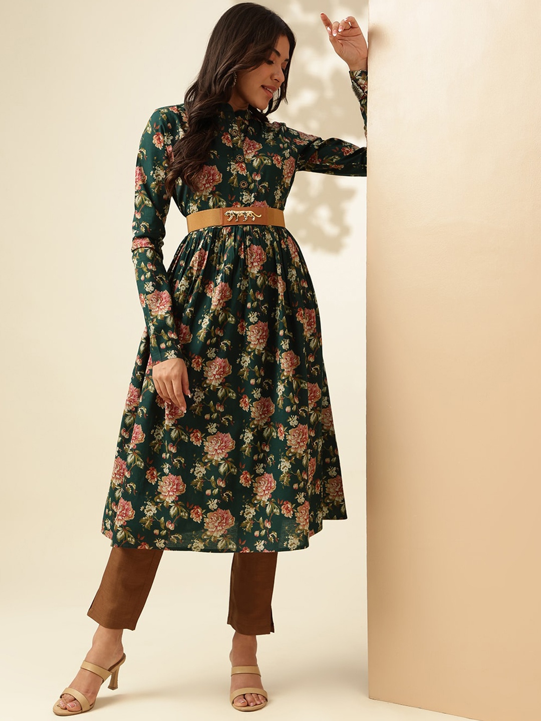 

Anouk Green Floral Printed Regular Pure Cotton Kurta With Palazzos
