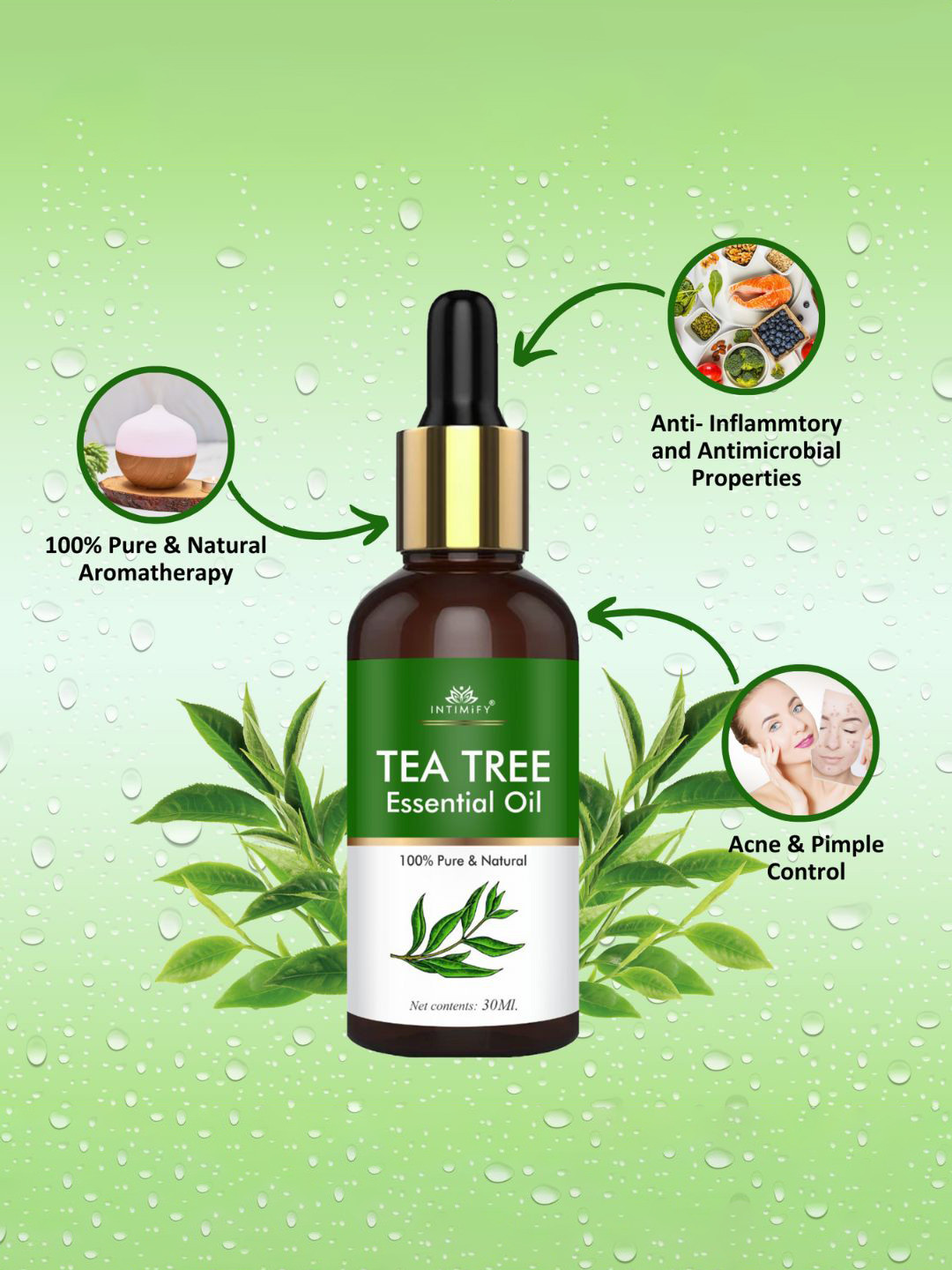

INTIMIFY Pure & Natural Tea Tree Essential Oil - 30 ml, Green