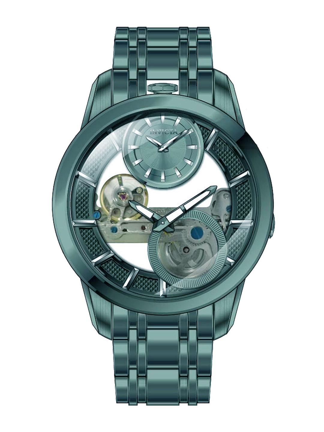 

Invicta Men Objet D Art Skeleton Dial & Stainless Steel Straps Analogue Watch 44335, Green