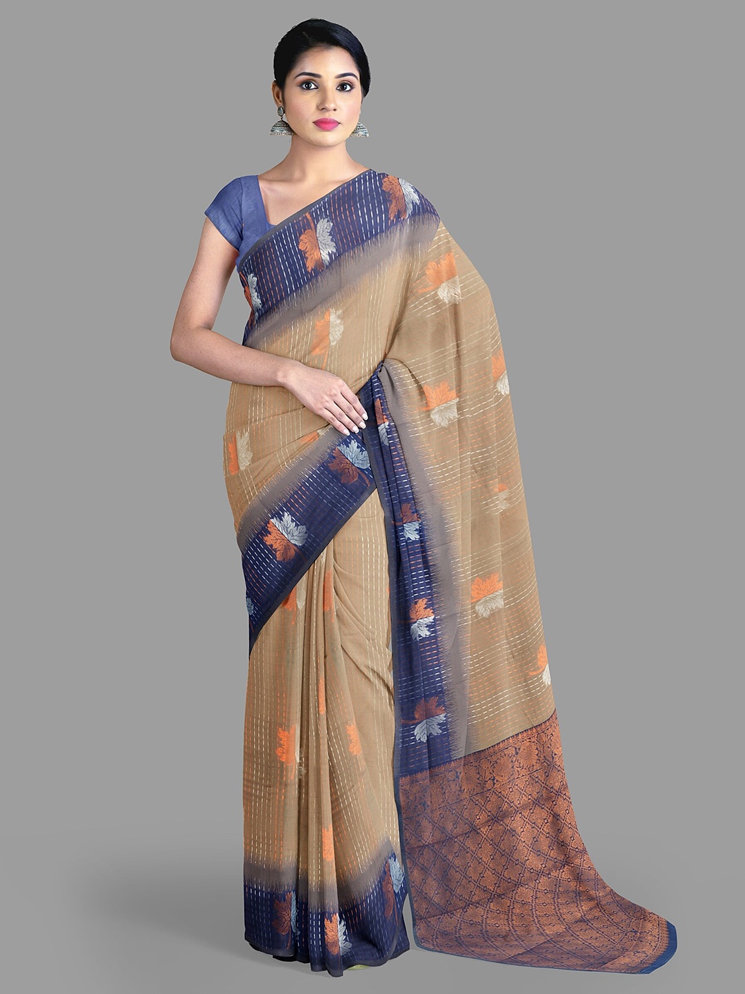 

The Chennai Silks Floral Woven Design Zari Saree, Beige