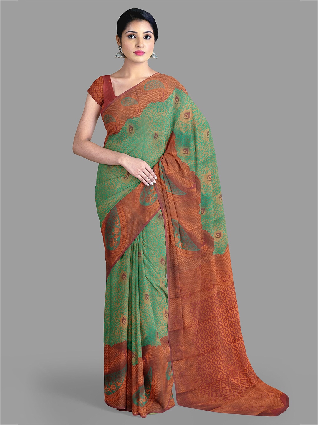 

The Chennai Silks Floral Woven Design Zari Saree, Green