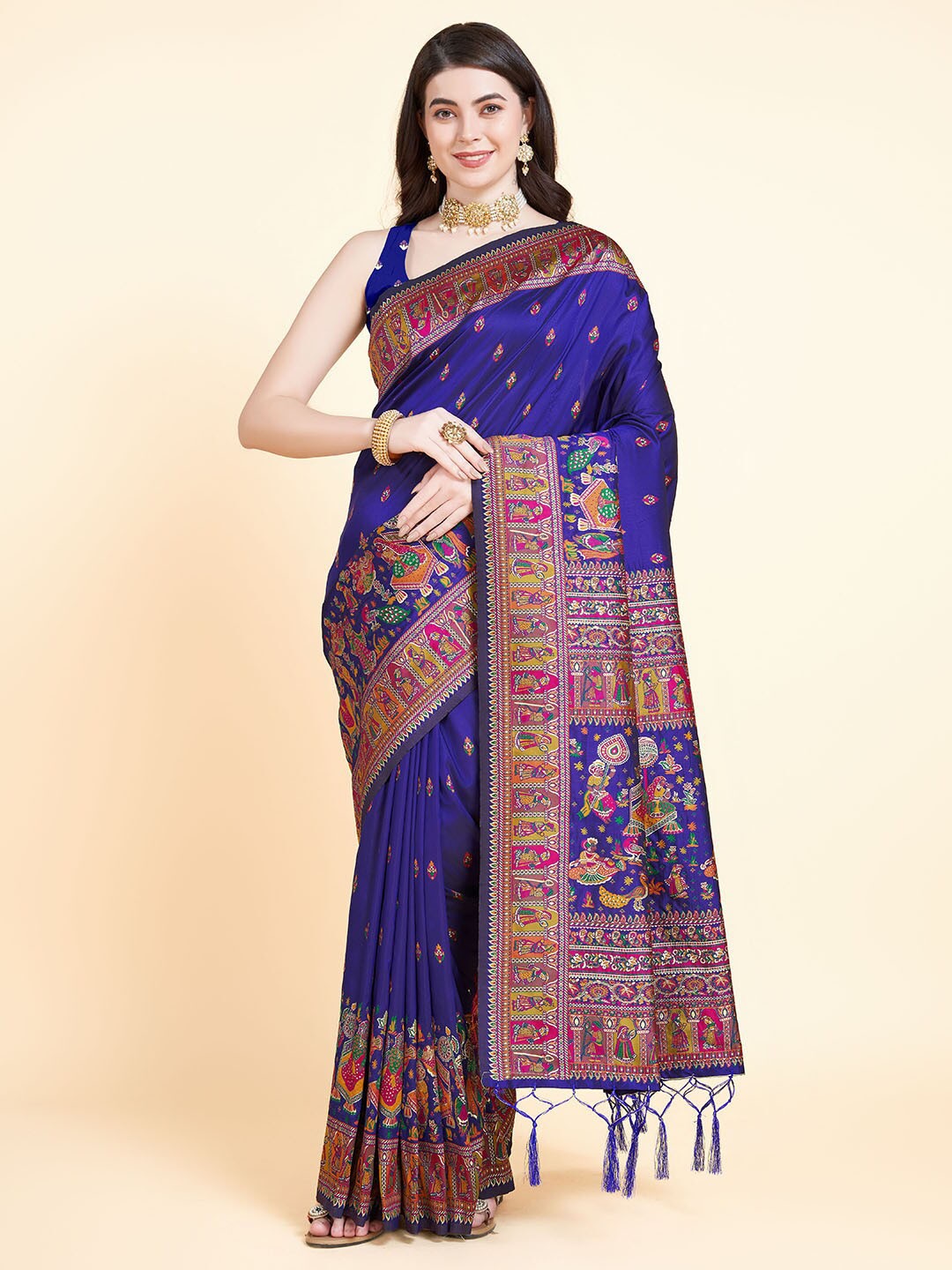 

RAJ DHARMA SILK Woven Design Zari Kanjeevaram Saree, Purple