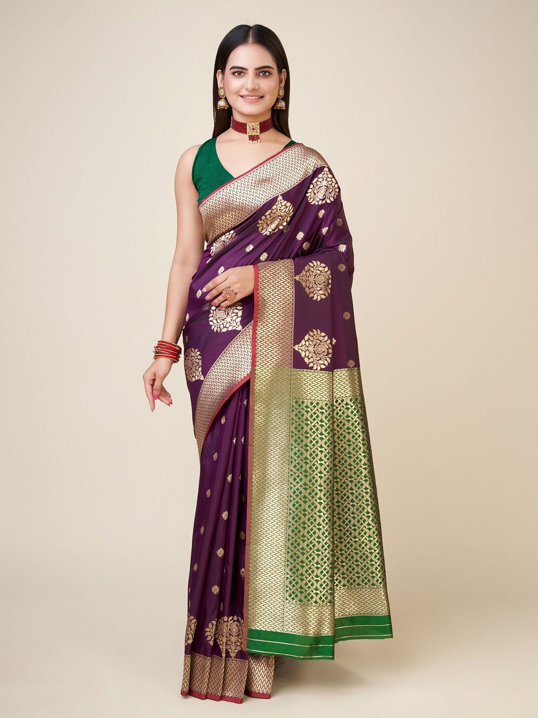 

RAJ DHARMA SILK Paisley Zari Art Silk Mysore Silk Saree, Purple