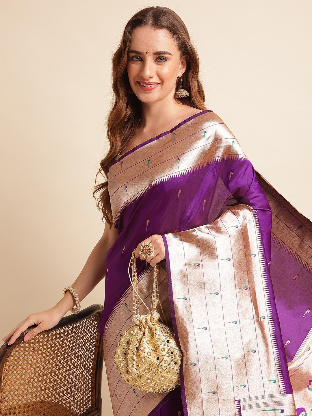 

RAJ DHARMA SILK Woven Design Zari Art Silk Paithani Saree, Purple