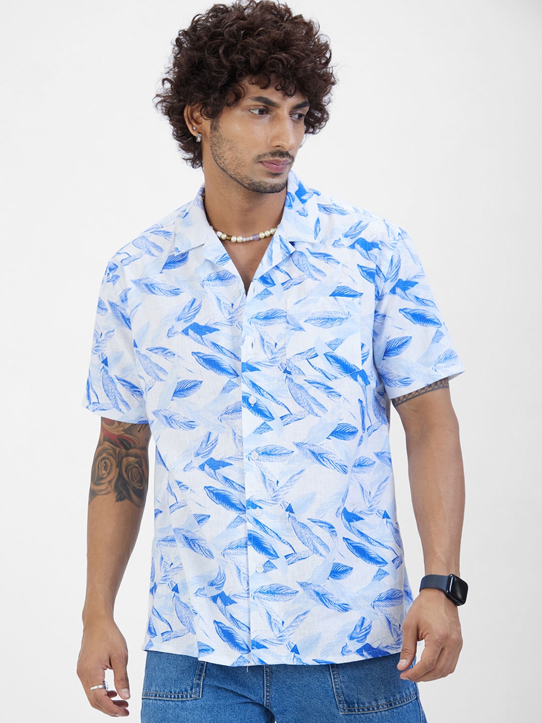 VASTRADO Classic Floral Printed Oversized Casual Shirt, White