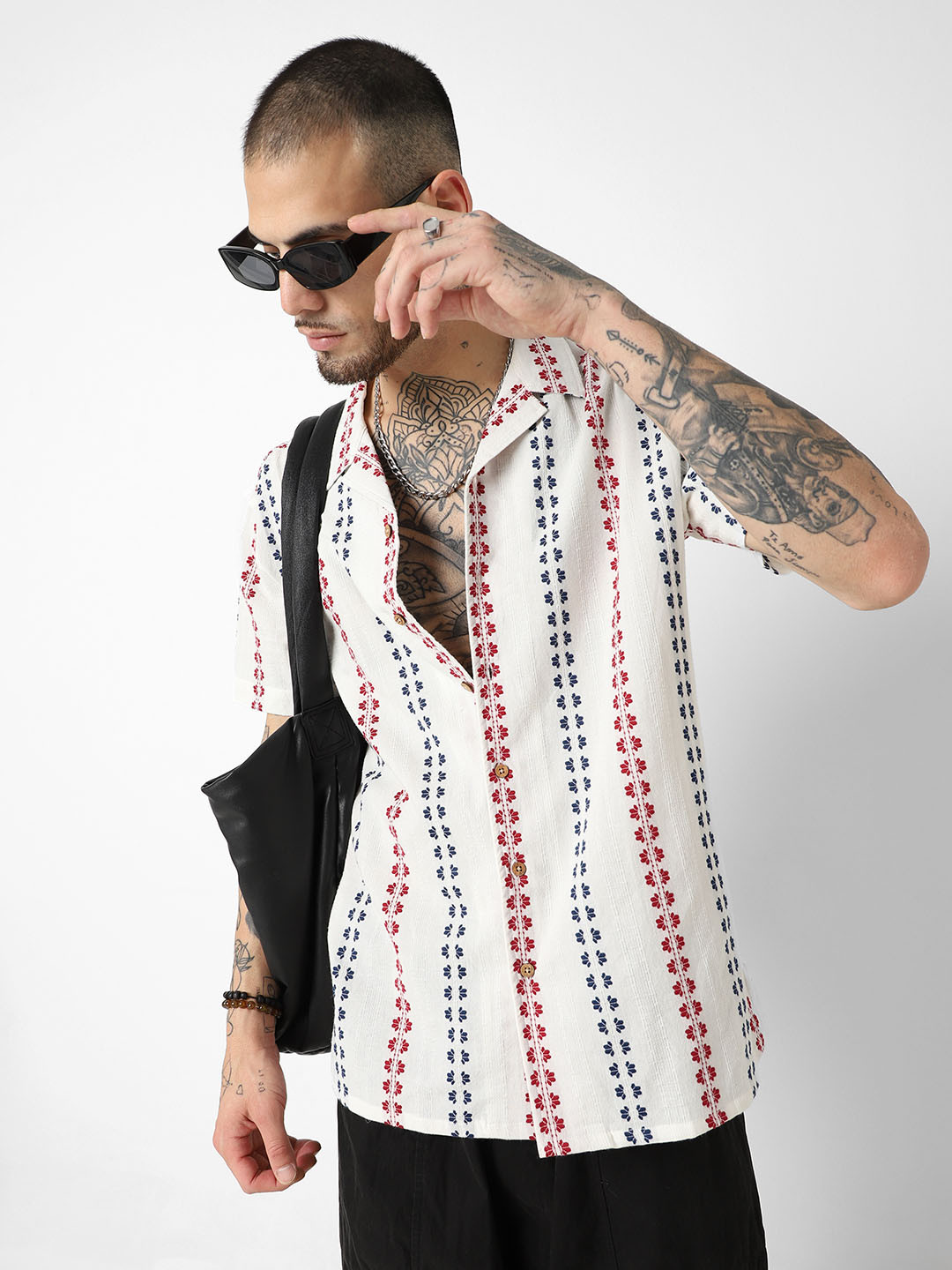 

VASTRADO Classic Floral Embroidered Oversized Cotton Casual Shirt, White