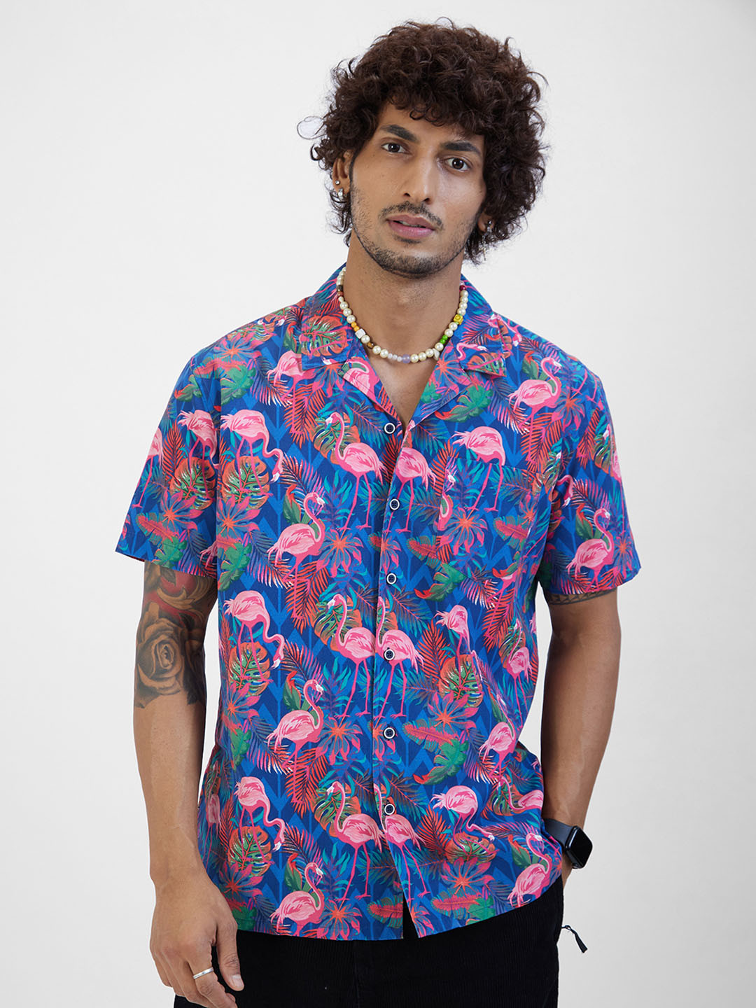 

VASTRADO Classic Floral Printed Cotton Oversized Casual Shirt, Blue