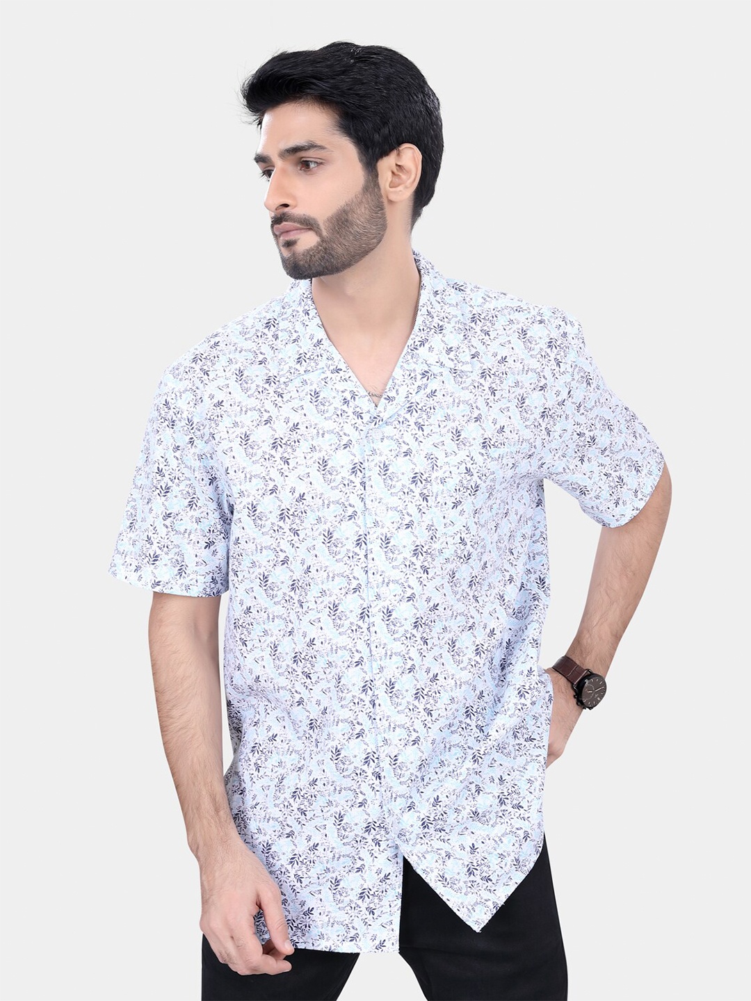 

VASTRADO Classic Floral Printed Cotton Oversized Casual Shirt, White