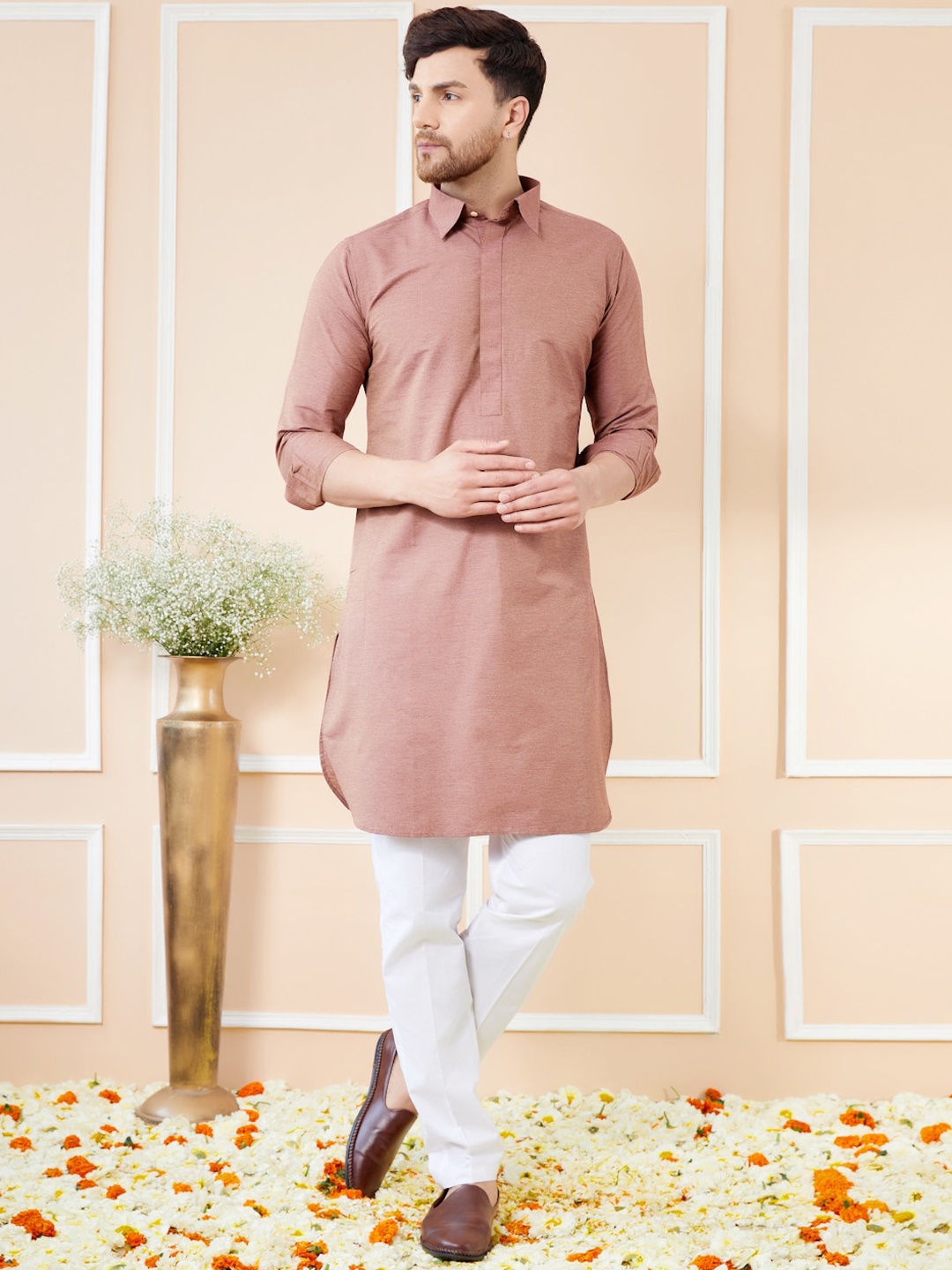 

See Designs Shirt Collar Cotton Pathani Kurta, Brown