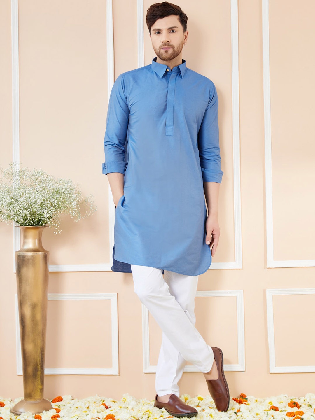 

See Designs Regular Pure Cotton Kurta with Pyjamas, Blue