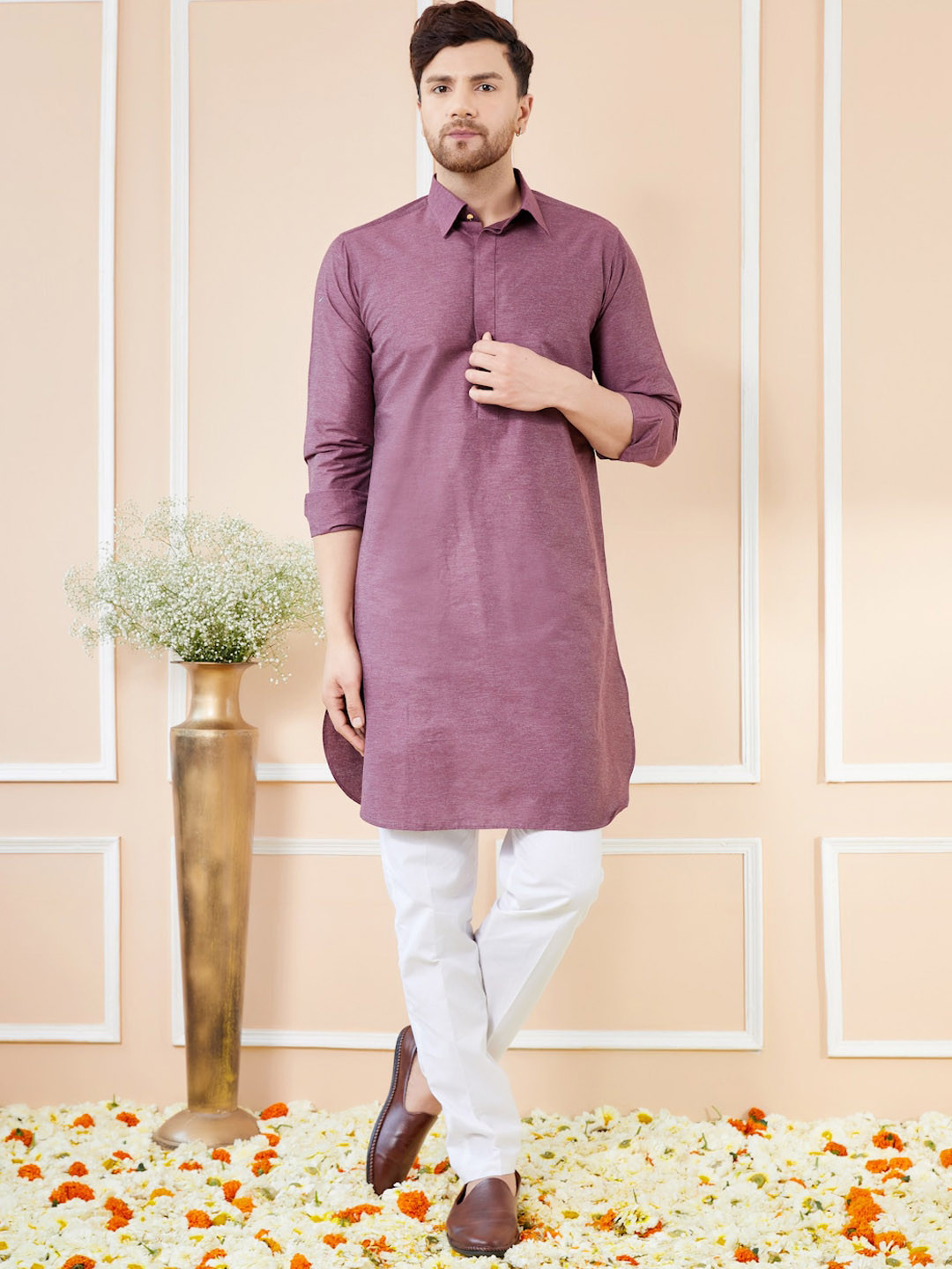 

See Designs Shirt Collar Cotton Pathani Kurta, Purple
